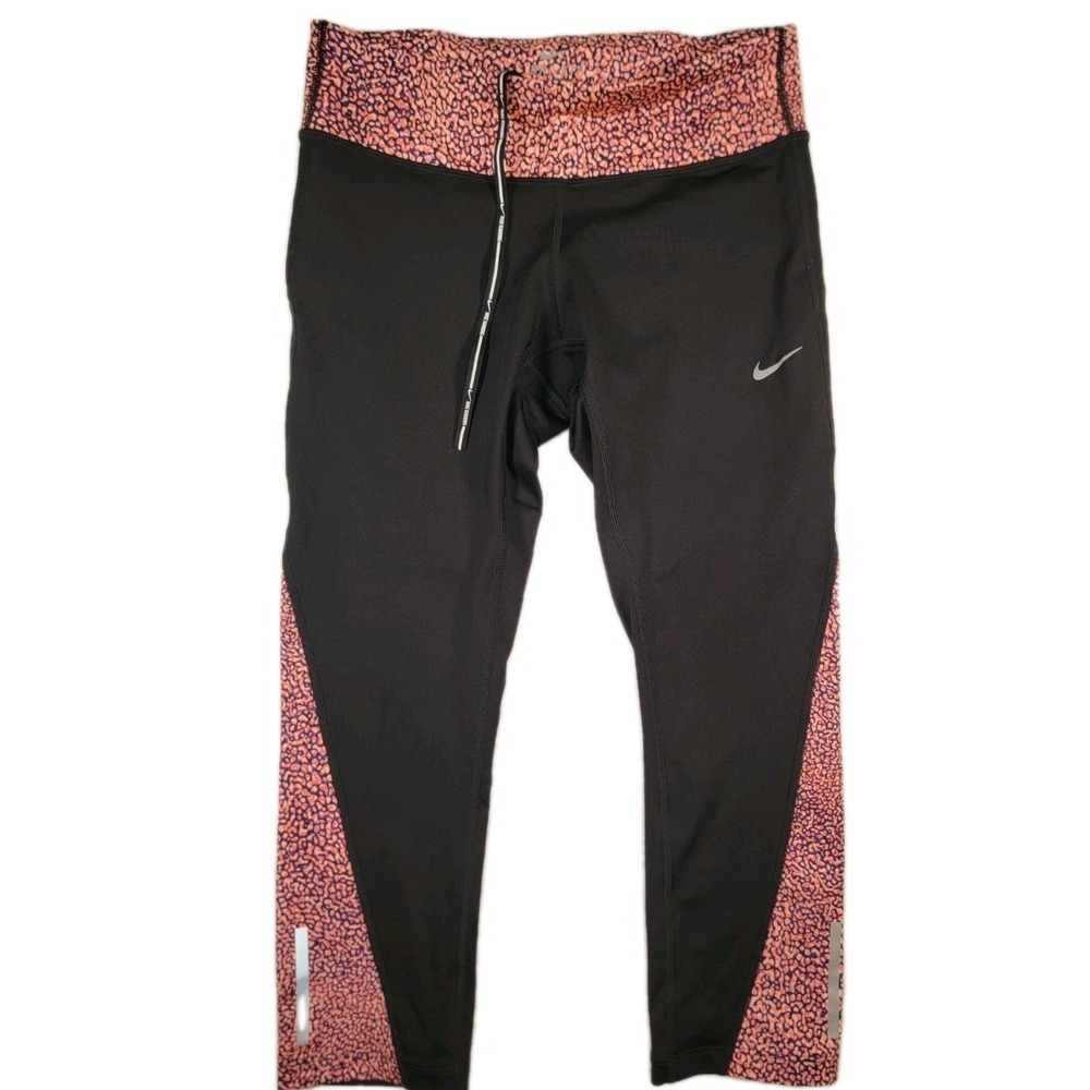 Nike Epic Lux Flash Running Tights Womens Small‎ Black Orange Print Reflective